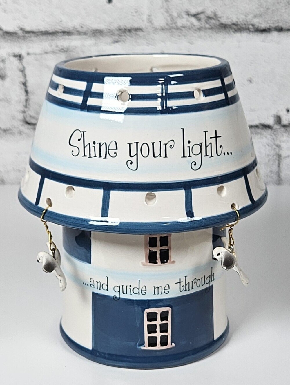Ceramic Lighthouse Tealight Candle Holder Seagull Coastal Beach Decor